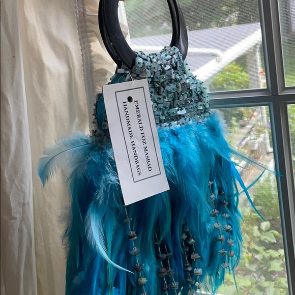 Blue coq feathers Josephine baker purse bag - Picture 17 of 17